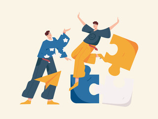 Flat vector illustration of business people operating work scene
