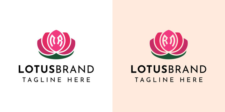 Letter NR and RN Lotus Logo Set, suitable for business related to lotus flowers with NR or RN initials.
