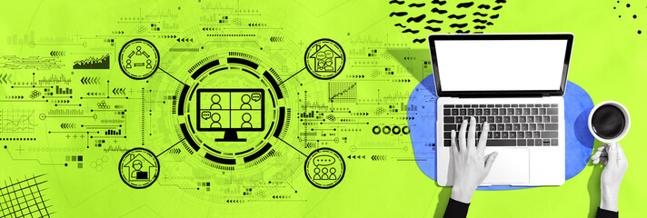 Online meeting theme with person using a laptop computer