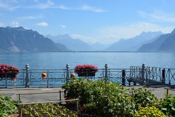 Vevey a orillas del Lago Leman, cantón de Vaud, Suiza