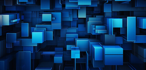 Interlocked blue geometric patterns create an intricate and visually captivating abstract technology backdrop.