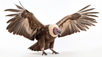 Hooded vulture, Necrosyrtes monachus in front of a white background. AI Generative