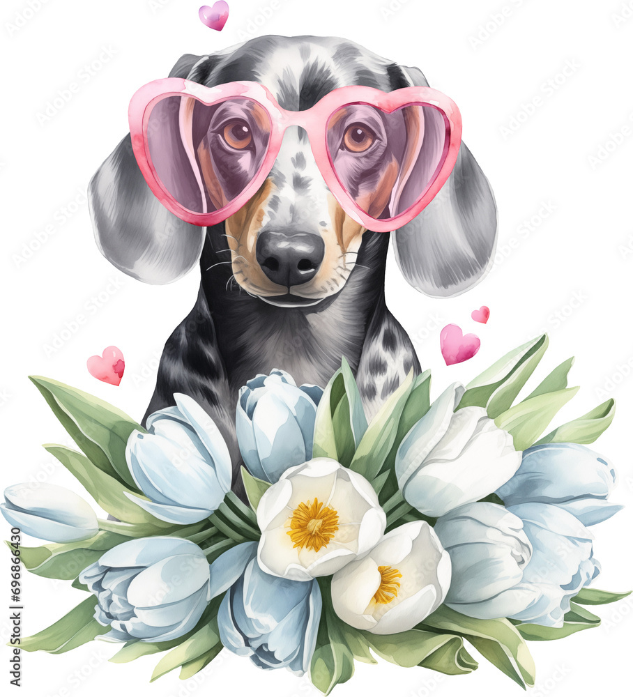 Poster valentine dachshund illustration created with generative ai technology