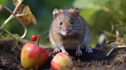 Horticulture. Voles feed on apples fallen from tree in garden until frosts. AI Generative