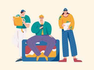 Flat vector illustration of business people operating work scene
