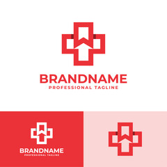 Medical Cross Bookmark and Arrow Logo, suitable for business related to Medical Cross, Bookmark, and Arrow