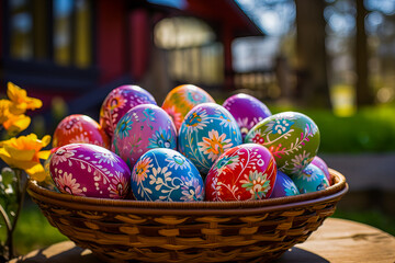 Fototapeta na wymiar a basketful of colorful painted easter eggs