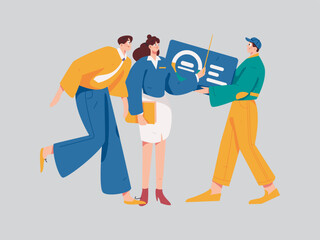 Flat vector illustration of business people operating work scene

