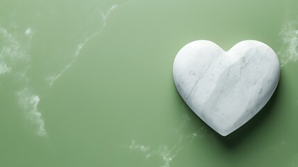 Obraz premium Top View of a White Stone Heart on a light green Background. Romantic Template with Copy Space