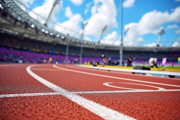 Running track in stadium. Running track in the stadium with copy space for your text or advertisement. Stadium of the 2024 Summer Olympic Games