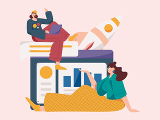 Flat vector illustration of business people operating work scene
