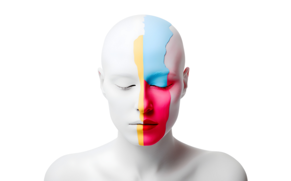 Mental Health Concept. Awareness Month in May. A young woman is dealing with mental health issues. Cognitive psychology or psychotherapy concept, personality disorder, mental illness. Generative AI.