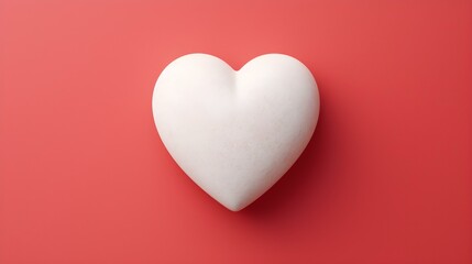 Top View of a White Stone Heart on a light red Background. Romantic Template with Copy Space