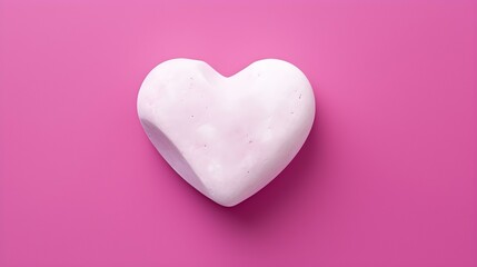 Fototapeta premium Top View of a White Stone Heart on a magenta Background. Romantic Template with Copy Space