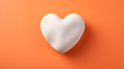 Fototapeta premium Top View of a White Stone Heart on a orange Background. Romantic Template with Copy Space