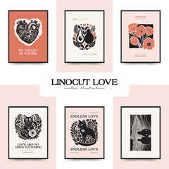 Modern Valentine's day vertical flyer or poster template. Love hand drawn trendy illustration.