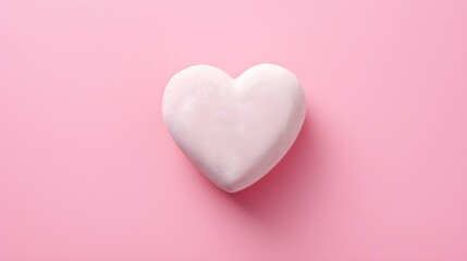 Obraz premium Top View of a White Stone Heart on a pink Background. Romantic Template with Copy Space