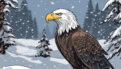 Foto op Plexiglas A bald eagle in a snowy forest © vivekFx