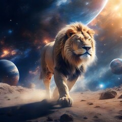 Portrait of a loin in space generative ai