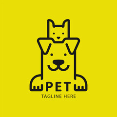 Pet Logo dog cat design vector template Linear style.