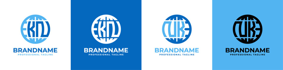 Letter KN and NK Globe Logo Set, suitable for any business with KN or NK initials.