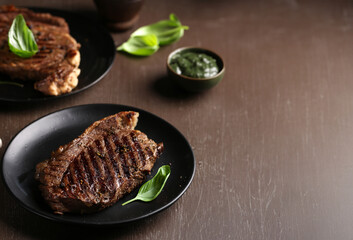 organic meat grilled ribeye steak with herbs and spices