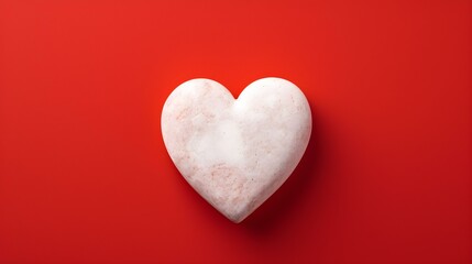 Obraz premium Top View of a White Stone Heart on a red Background. Romantic Template with Copy Space