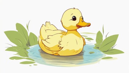 Fototapeta premium A yellow duckling in a pond