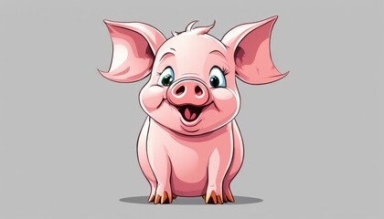 A cartoon pink pig with big ears and a big smile