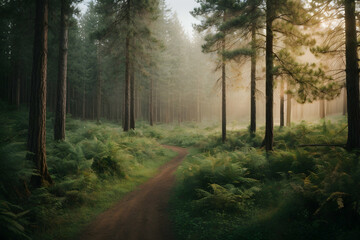 Naklejka premium morning in the forest Generative AI 