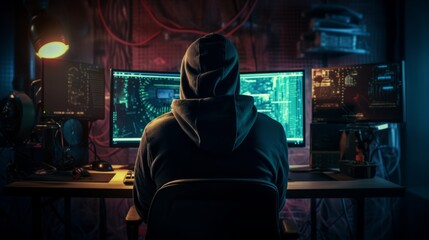 Fototapeta na wymiar Hacker stealing data from laptop