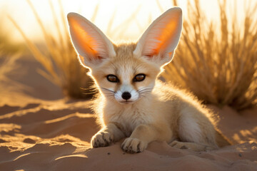 Fennec Fox in its natural habitat, showcasing its distinctive large ears and desert-adapted charm