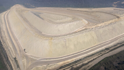 Aerial view of a surface tailings pond of chemical residue. Tailings pond for waste from a chemical plant