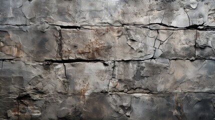 Fototapeta premium A rugged limestone wall stands tall and strong, its grey hues blending with the natural rock, creating a sturdy and timeless outdoor structure