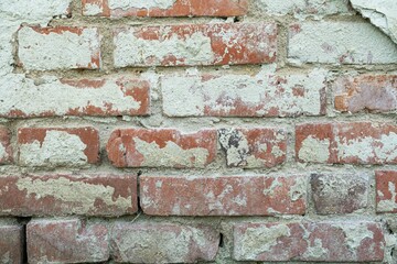 Background of old vintage grunge loft wall with cracked plaster texture.