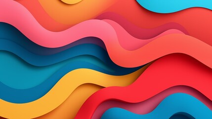 The background is in the style of cut paper, abstract wavy shapes, bright multicolored colorful colors, flowing patterns and decorative shapes for design. - obrazy, fototapety, plakaty