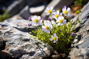 flowers in mountain rock cracks. Generative Ai