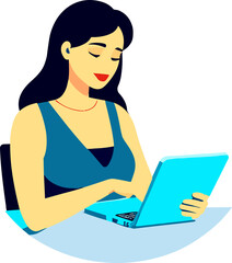 Illustration of a woman using laptop for app and web ui, landing page ui