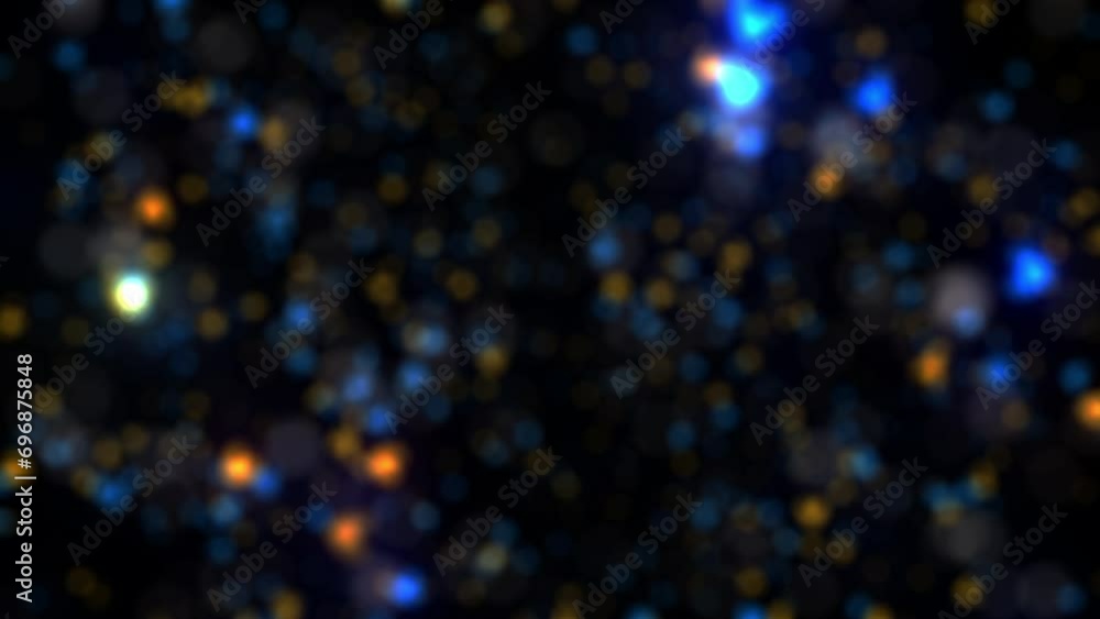 Poster loop flickering gold blue bokeh on black background animation.glow blue particles animation with blu