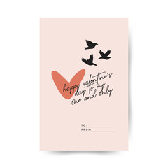 Modern Valentine's day vertical flyer, postcard or poster template. Love hand drawn trendy illustration.