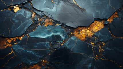 Fototapeta premium A mysterious map of the earth, etched onto a black and blue stone with delicate gold veins, leading us on a journey through the abstract wonders of our world