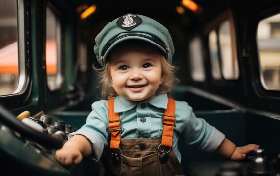 Toddler in Conductor Outfit