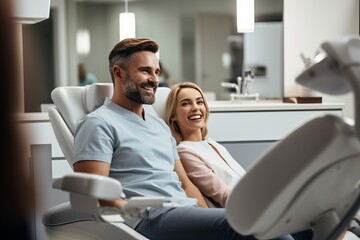 Obraz premium Dental Procedure. Dentist and Assistant Drilling Tooth of Female Patient in Clinic