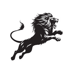 Predatory Elegance: Lion Attacking Silhouette, a Commanding Presence Amidst the Shifting Shadows
