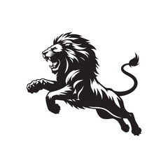 Nighttime Thriller: Lion Attacking Silhouette, a Captivating Scene of Predatory Majesty in Action
