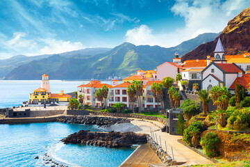 Panoramic view of the small village of Canical, near Ponta de Sao Lourenco. Madeira Island, Portugal - Powered by Adobe