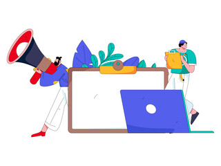 Flat vector illustration of business people operating work scene
