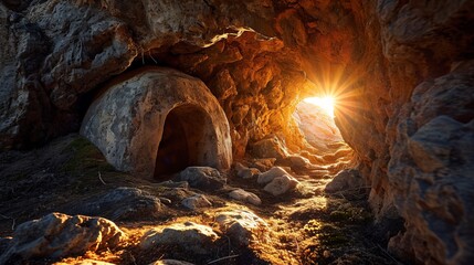 An empty tomb. Concept of resurrection, renewal and triumph over death