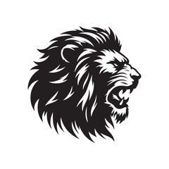 The Regal Beauty of a Roaring King: Lion Face Silhouette Featuring Majestic Mane and Intense Eyes in Artistic Black and White
