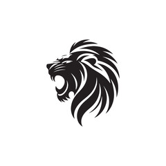 A Striking Black and White Composition: Lion Face Silhouette Capturing the Ferocious Roar, Majestic Mane, and Powerful Gaze
